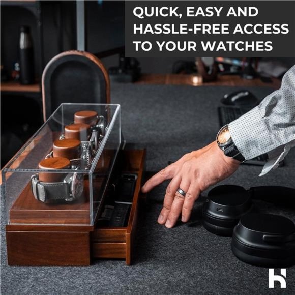 Watch Holder And Display Case/Box Organizer with Drawer for Accessories - Wooden - Picture 4 of 6